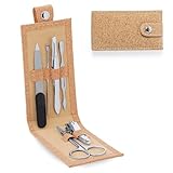 DARNOC Set De Manicura y Pedicura Con Corcho Natural - 6 Piezas - Regalo Para Mujeres y Hombres - Kit Corta Uñas y Cutículas Para Higiene/Aseo Personal De Viaje - Acero Inoxidable Profesional