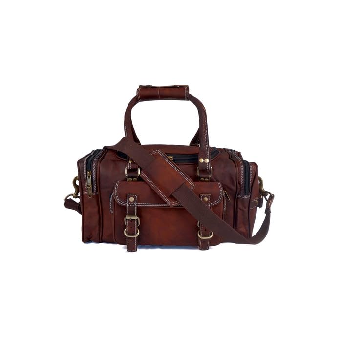 Traveller Weekender Leather Gym Duffle Bag (16") | Handmade Travel Bag with Adjustable Shoulder Strap, Front Pockets & Durable Brass Buckles – Perfect for Gym, or Short Business Trips-image-48