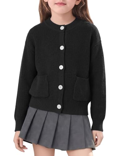 Image of Girls Cardigan Sweater School Uniforms Toddler Long Sleeve Button Knit Solid Sweaters Tops