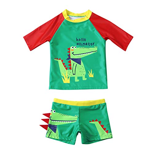 Sayhi Toddler Kids Baby Boys Cartoon Patchwork Swimwear Crocodile Print Swimsuit Summer Outfits Sets Beachwear(Green,2-3 Years)