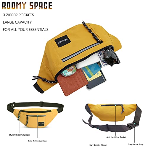 Long Keeper Waist Fanny Pack for Women Men Waterproof Bum Bag Dog Walking Running Hiking Waist Packs with Adjustable Belt for Sport Travel Outdoor A-Yellow - Image 4