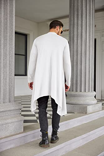 Coofandy Lightweight Summer Cardigan Long Cardigan Ruffle Shawl Collar Open Front Drape Cape Overcoat With Pockets #TOP2