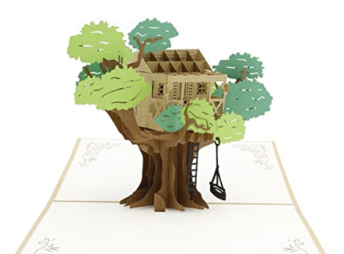design3dkarten® Baumhaus, Baumhaushotel Gutschein, Kindergeburtstag 3d Klappkarte, Pop Up Karte, Glückwunschkarte, Grußkarte, Geschenkkarte