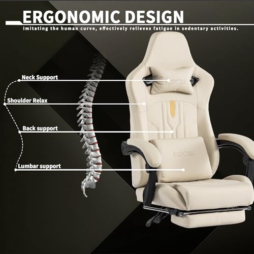 Gaming Chair with Footrest Ergonomic Computer Chair Massage Lumbar Cushion, Racing Video Game Chair Adjustable Rocker Recliner Executive Office Desk Chair Pu Leather for Adults