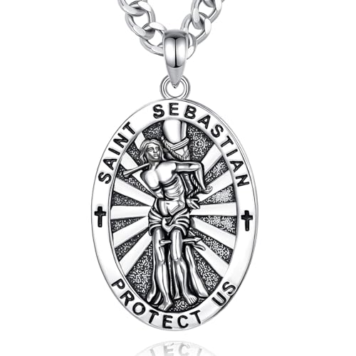 INFUSEU St Sebastian Medal Saint Sebastian Pendant for Athletes Patron Men Women Baseball Runners Soccer Softball Wrestler Football Lacrosse Hockey Religious Catholic Christmas Gifts