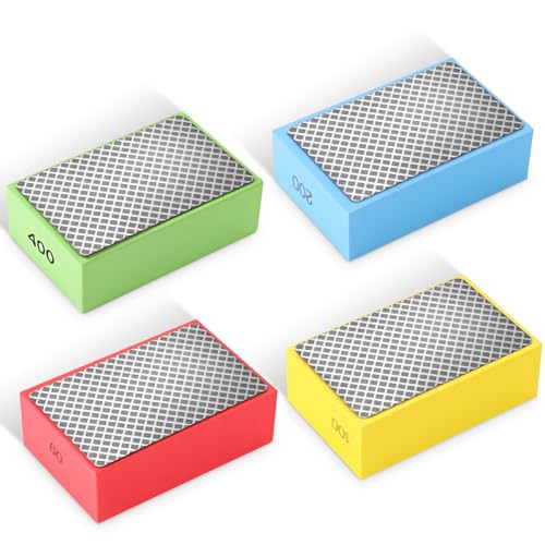 4 Stück Glass Schleifer, Diamant Handschleifpad, Diamond Sanding Block SetFliesen Schleifblöcke Polierpads Diamant Schleifpad für Steinkeramikfliesen Glas Schleifen Trimmen, 60#, 100#, 200#, 400#