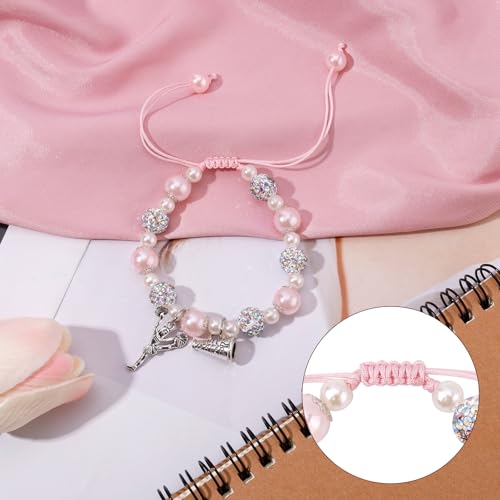 Cheer Bracelet with Encouragement Card, Positive Cheerleading Beaded Charm Bracelet with Rhinestones Beads Jewelry Gifts for Cheer Team Cheerleader4