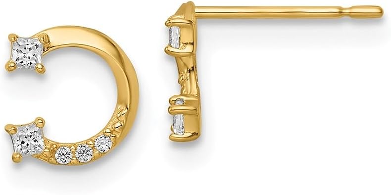 Diamond2Deal 14k Yellow Gold Cubic Zirconia Horseshoe Stud Earrings L- 0.27 in, W- 0.29 in