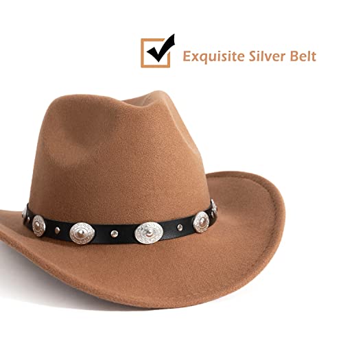 Lisianthus Men & Women's Felt Wide Brim Western Cowboy Hat Khaki #TOP2