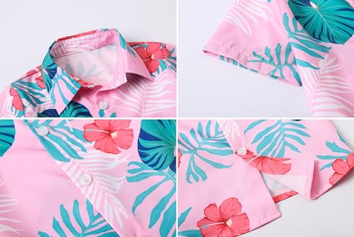 Image of Cromoncent Matching Hawaiian Outfits for Family, Dad and Son Matching Luau Beach Tropical Shirts Mommy Daughter Tropical Sets