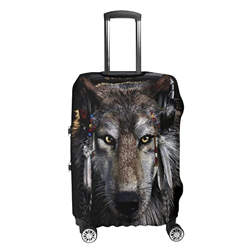 Native American Wolf Oortelefoon Koffer Cover Wasbaar Reizen Trolley Case Anti-kras Bagage Cover Premium Trolley Protector S - Image 5