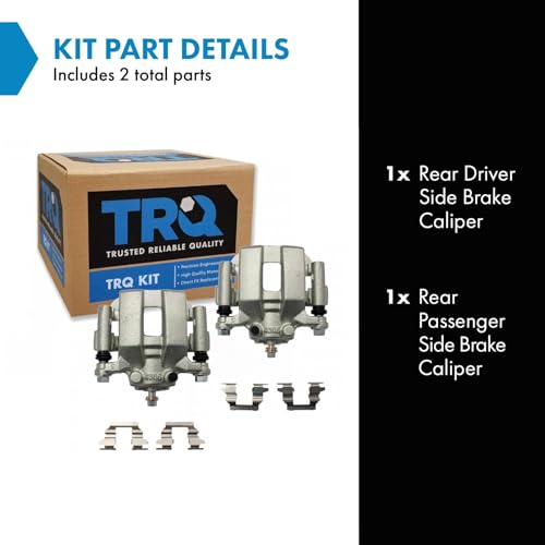 Image of TRQ Rear Driver and Passenger Side Brake Caliper Set Caliper Brackets Hardware Compatible with 03-04 Infiniti G35 with Single Piston Calipers 05 Infiniti G35 All Wheel Drive 03-07 Nissan Murano