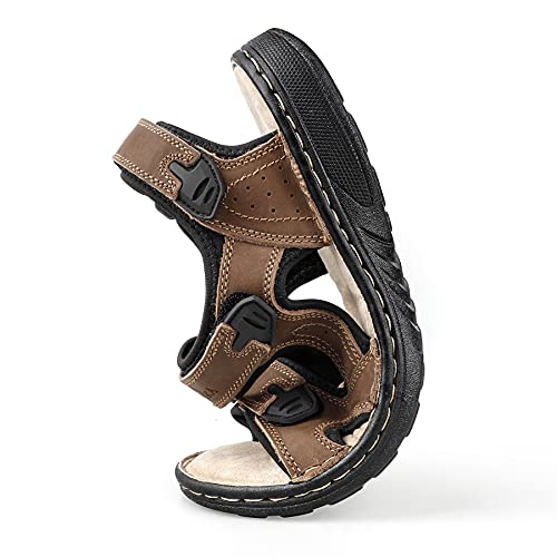 TIESTRA Mens Leather Sandal Wide Fit Walking Hiking Shoes Sports Outdoor Open Toe Sandal Comfortable Soft Summer Beach Shoes UK9/43EU - Image 4