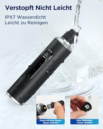 Nasenhaartrimmer Herren, 3 In 1 Nasenhaarschneider mit LED Akku Anzeige,USB-C Nasentrimmer Ohrhaartrimmer Augenbrauenrasierer,für Männer & Frauen,Gesichtshaarentferner Doppelklingen Schmerzfreier IPX7 6
