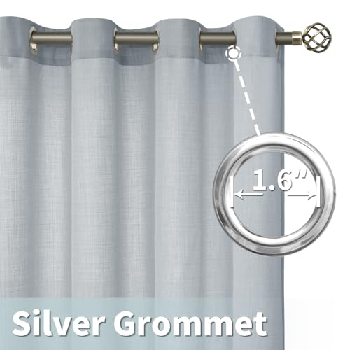 Image of LAMIT Linen Curtains 95 Inch for Bedroom, Grommet Thick Linen Textured Sheer Curtains Light Filtering Privacy Window Drapes for Living Room, Set of 2 Panels, 52 x 95 Inch, Haze Blue