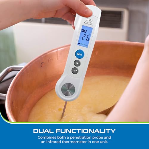 Image of Sper Scientific Dual Function Infrared & Probe Food Safety Thermometer 800115 - Non-Contact Infrared Surface Temperature & Foldable Probe for Internal Temps - Fast & Accurate for Kitchens and Grilling