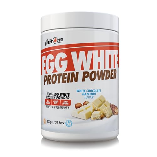 Per4m 100% Pure Free Range Egg White Protein Powder | High Protein Shake with Added MCTs | Gut Friendly, Lactose-Free & Essential Amino Acids (900g, White Chocolate Hazelnut)