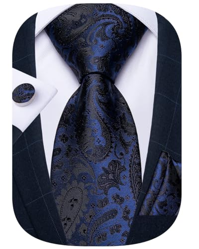 Image of DiBanGu Mens Paisley Tie Sets Silk Jacquard Woven Floral Necktie and Pocket Square Cufflinks Wedding Business Party