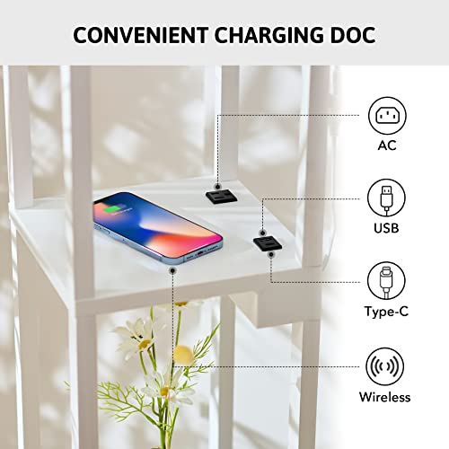 Vonluce Wood Shelf Floor Lamp With Charging Station - Wireless & 2 Fast Usb/Type C Ports & 2 Power Outlet, 3 In 1 Solid Wood Storage Display Standing Lamp, Lighting For Living Room Bedroom Hallway #TOP2