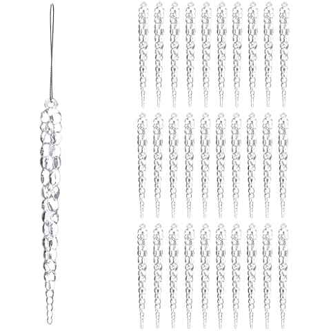 Diahom Christmas Icicle Hanging Ornaments 30pcs 5.5 Inches Acrylic Xmas Tree Garland Crystal Decorations Wall Window Mantel New Year Holiday Wedding Winter Party Home Decor Cover