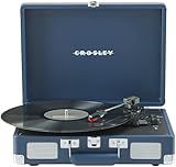 Crosley CR8005F-IB Cruiser Plus Vintage 3-Speed Bluetooth in/Out Suitcase Vinyl Record Player Turntable with Built-in Speakers, Ink Blue