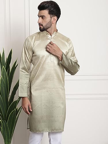 Image of SOJANYA (Since 1958 Men's Jacquard Silk Woven Design Long Kurta