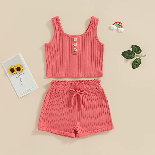 Image of Little Toddler Kids Girl Clothes Set 1-8 Years Summer Outfits Solid Color Tank Tops & Shorts
