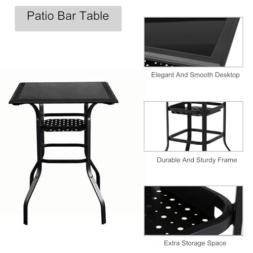 Image of LOKATSE Home High Outdoor Patio Bar Height Glass Top Table, Black