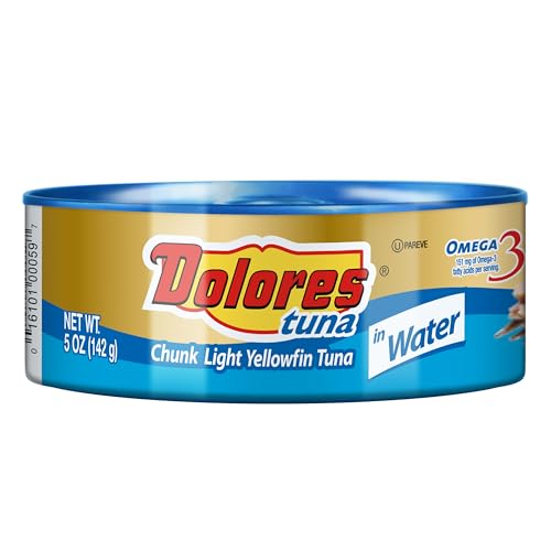 Dolores Tuna Chunk Light Yellowfin Tuna in Water, 5 oz Can – Mild Flavor, Flaky Texture, Ready-to-Eat Protein