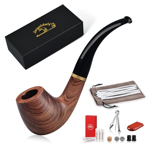 Joyoldelf Smoking Pipe, Wooden Tobacco Pipe with Gift Box, Rosewood Tobacco Pipes for Smoking with Tobacco Pipe Stand, 9mm Pipe Filter, 3-in-1 Pipe Scraper and Smoking Accessories
