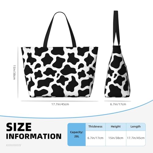 Cow Print Black White Large Beach Bag Waterproof Sandproof Swim Tote Pool Bag For Women With Zipper3