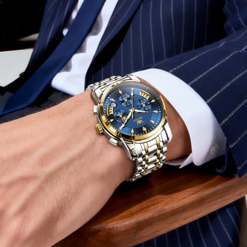 Image of OLEVS Watch for Men Classic Business Dress Analog Quartz Stainless Steel Waterproof Luminous Date Diamond Men Silver Watch