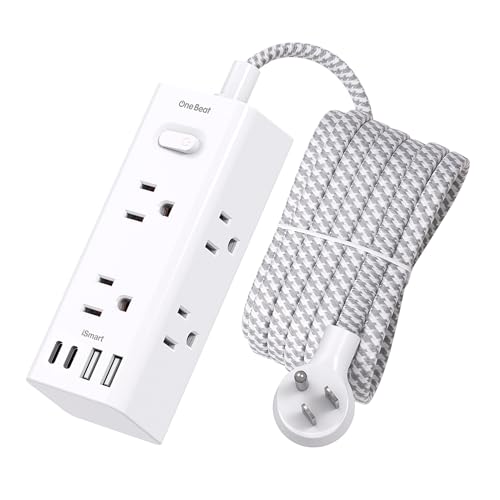 10 Ft Power Strip Surge Protector - One Beat 10ft Extension Cord with 6 Widely Outlets 4 USB Ports (2 USB C), Wall Mount Outlet Extender, Flat Plug Power Strip for Travel Home Office College Dorm Room