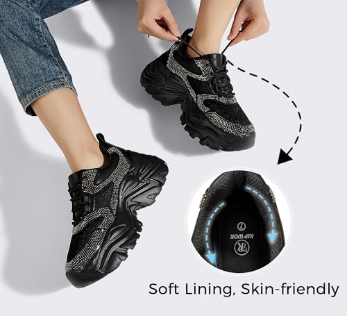 Image of K KIP WOK Chunky Sneakers for Women Fashion Platform White Leather Casual Dad Shoes Comfortable Wedge Walking Sport Sneakers