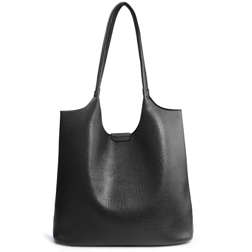 Image of Soft Vegan Leather Tote Bag for Women Hobo Handbag Purse for Travel and Everyday (Black)