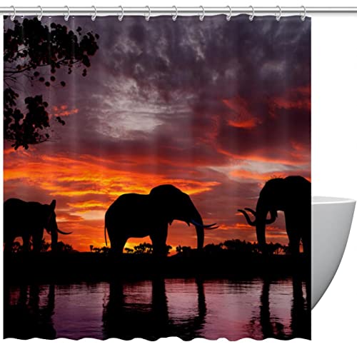 Rideau de douche Elephants At Sunset imperméable avec 12 crochets - 2