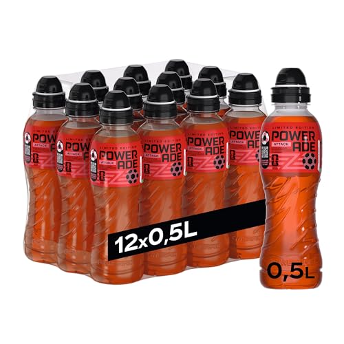 Powerade Sports Attack Limitierte Edition zur Fußball WM Kalorienreduziertes Sportgetränk mit leichtem Zimtgeschmack Erfrischendes Elektrolytgetränk in Einweg-Flaschen mit Sport-Cap (12 x 500ml)