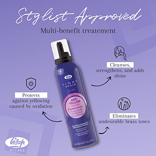 Image of Lisap Light Scale Care Anti-Yellow Mousse, Purple Toner for Blonde Highlights, Nourishing & Hydrating, Neutralizes Brassy Tones
