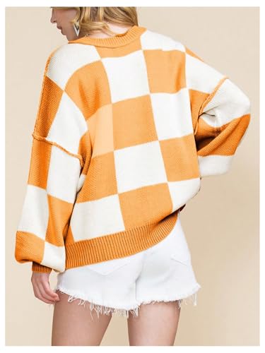 SOLY HUX Women's Checkered Sweater Oversized Chunky Sweaters for Women Trendy Knitted Pullover Cute Plaid Jumper Tops2