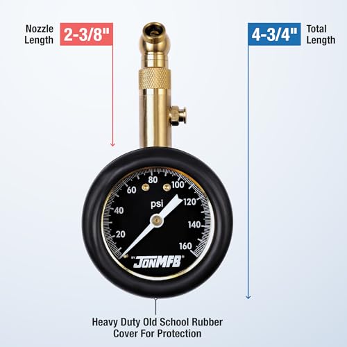 Jon Mfb 23-50160 High Pressure Analog Tire Pressure Gauge 160Psi - Heavy Duty Dial Tire Gauge For Rv, Motorhome, Semi Truck, Road Bike - 360° Swivel - Tire Gauges For Tire Pressure - Calibrated Ansi B.40.1 Accuracy. thumb #4