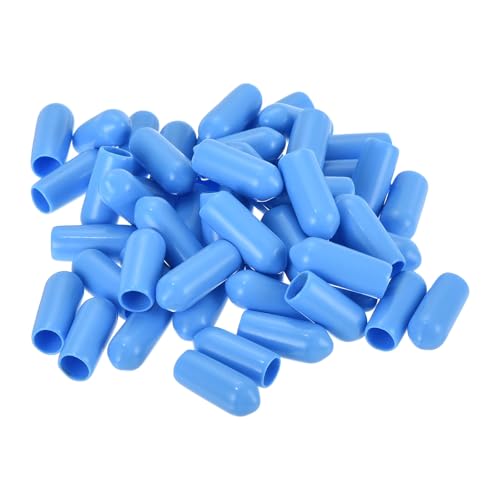 uxcell 50Pcs Rubber End Caps 5mm(3/16 inch) ID Vinyl PVC Round Tube Bolt Cap Cover Screw Thread Protectors Light Blue