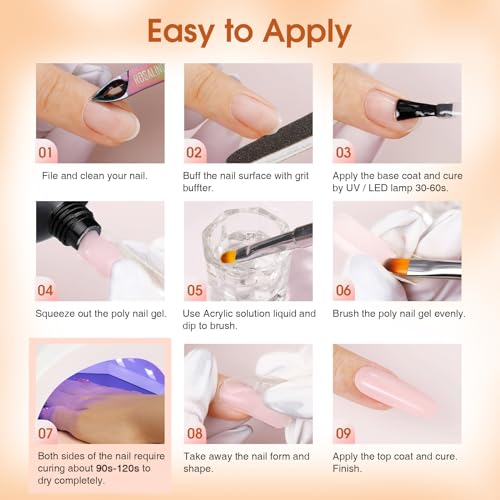 Rosalind Poly Nail Gel Kit -14 Colors +72 Nail Art Accessories Kit Clear Nude Poly Nails Gel Kit Starter Kit With Slip Solution Pro Nude Pink Nail Extensions Gel Set With Mini Uv Lamp thumb #7