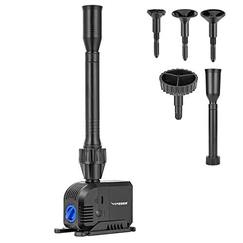 VIVOSUN 160GPH Submersible Pump(600L/H, 8W), Ultra Quiet Water Pump with 4.3ft High Lift, Fountain Pump with 32.8ft Power Cord for Fish Tank, Aquarium, Statuary, Hydroponics