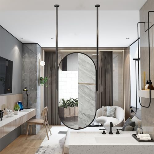 Miroir ovale suspendu plafond pour petite salle de bain cadre noir miroir mural