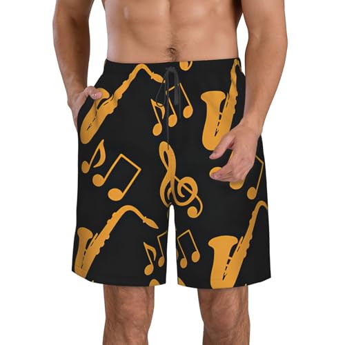 Musical Notes Treble Print Men's Hawaiian Shorts Beach Shorts Quick Dry Fun Swim Trunks Lining Bathing Suits