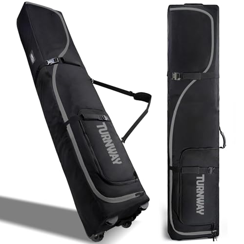 TurnWay Premium Padded Snowboard/Ski Bag with Wheels for Air Travel, Double Rolling Ski Bag Heavy Duty Waterproof Boot Bag Fit 2 Sets Skis/Single Snowboard Up to 190 CM (Black)
