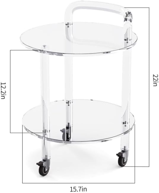 アクリルサイドテーブル、車輪付きトレイ 、可動エンド 、アクリルサービングカート、スナック 、ベッドルーム、リビングルームのための小