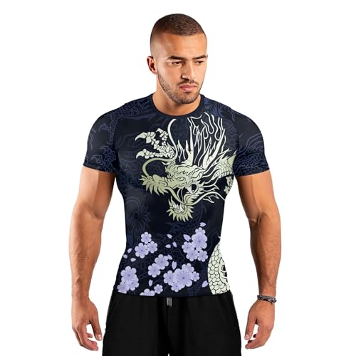 Dragon Men's Rash Guard Shirts Short Sleeve, Baselayer Compression Shirt for Jiu Jitsu MMA2