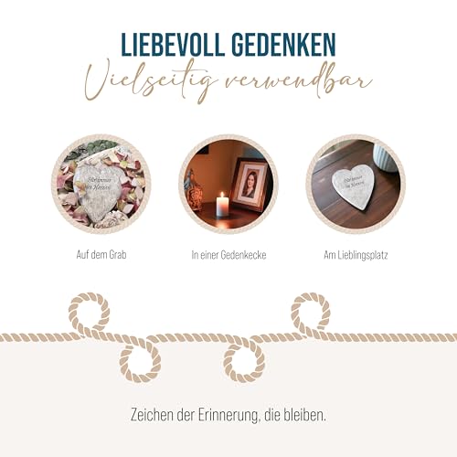 Grabdeko mit Spruch: Grabherz Wetterfest, Gedenkstein Friedhof, Grab, Urnengrab, Trauerstein Herz Deko, Grabschmuck, Grabdekoration Allerheiligen & Totensonntag, Stein Dekoration, 12,5 x 11,5 cm
