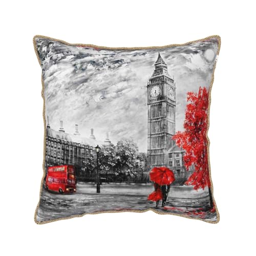 Housse de coussin en velours Londres rouge imprimé 45x45 cm - 2